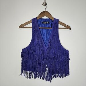 Y2K Fringe Leather Vest Purple Medium